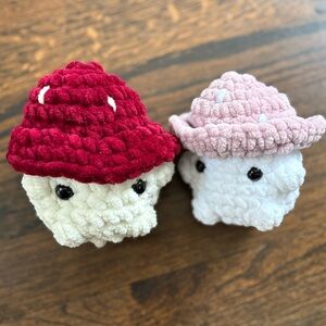 Homemade crocheted plush mushrooms - Set of two